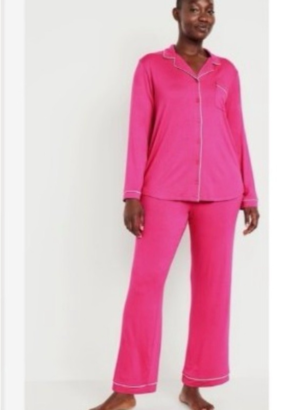 Old Navy Hot Pink Long Sleeve Pajama Set with Contrast Piping